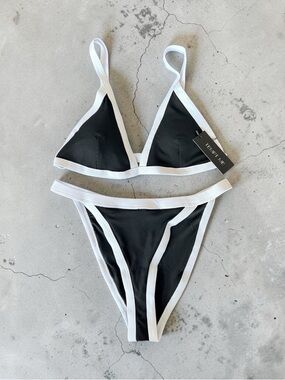 Tempt Me - Black & White Triangle Bikini Set